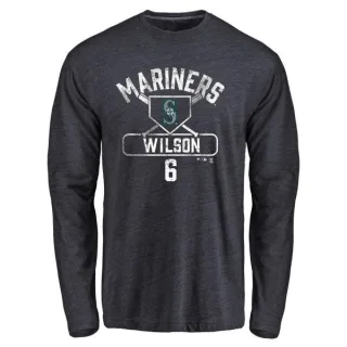 Men's Seattle Mariners Dan Wilson Navy Base Runner Long Sleeve T-Shirt