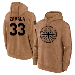 Men's Seattle Mariners Seby Zavala Brown 2023 Salute to Service Club Pullover Hoodie