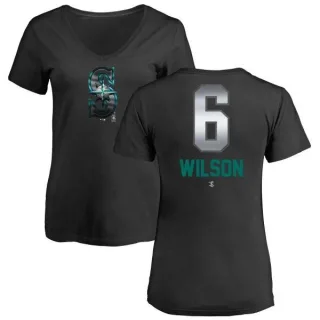 Women's Seattle Mariners Dan Wilson Black Midnight Mascot V-Neck T-Shirt