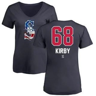 Women's Seattle Mariners George Kirby Navy Name and Number Banner Wave V-Neck T-Shirt