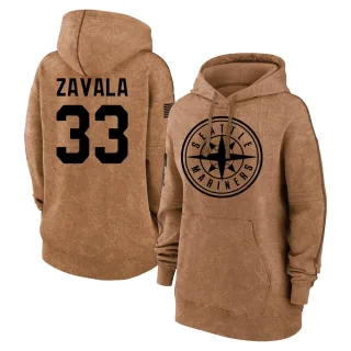 Women's Seattle Mariners Seby Zavala Brown 2023 Salute to Service Pullover Hoodie